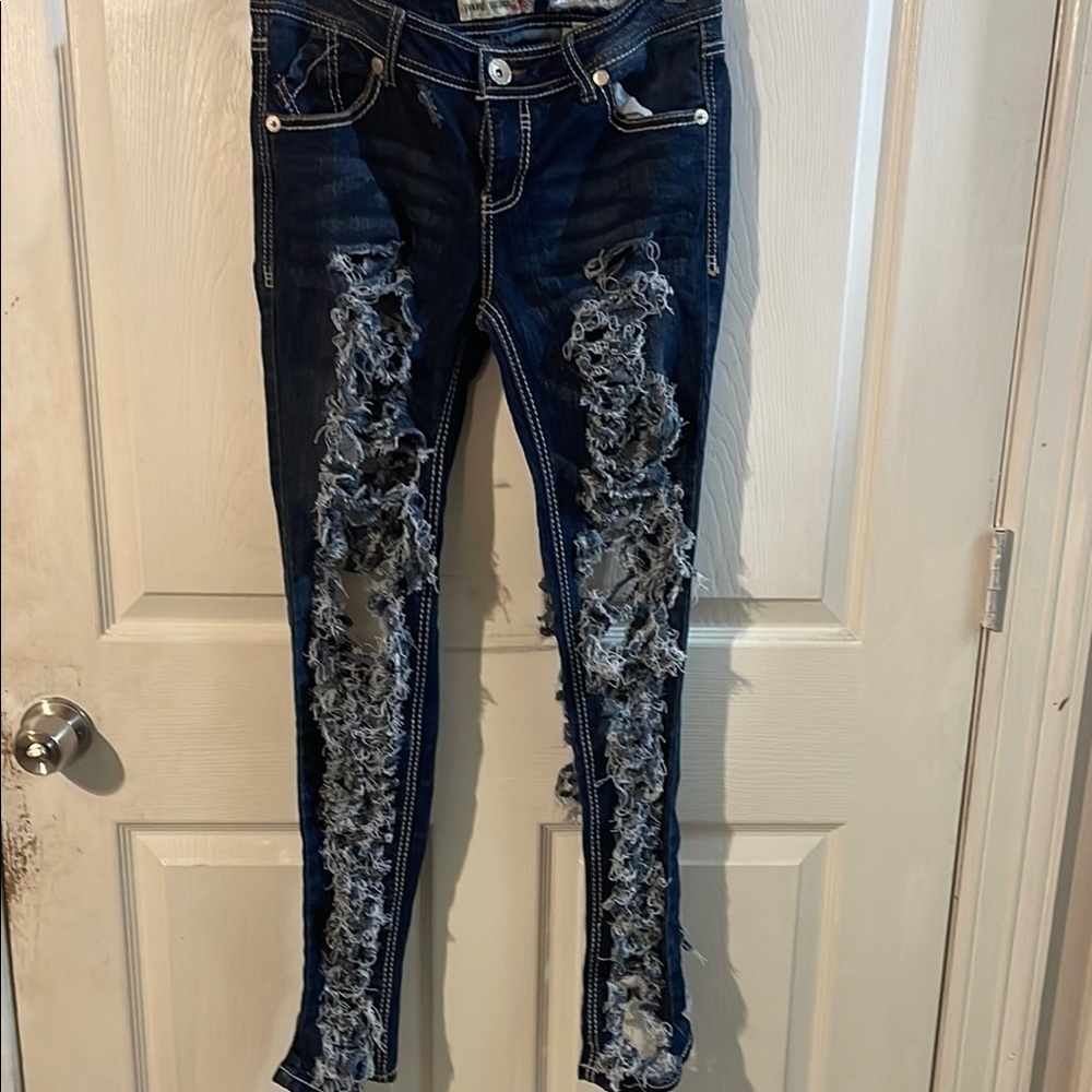 Paris Blues Dark Blue Distressed Skinny Jeans